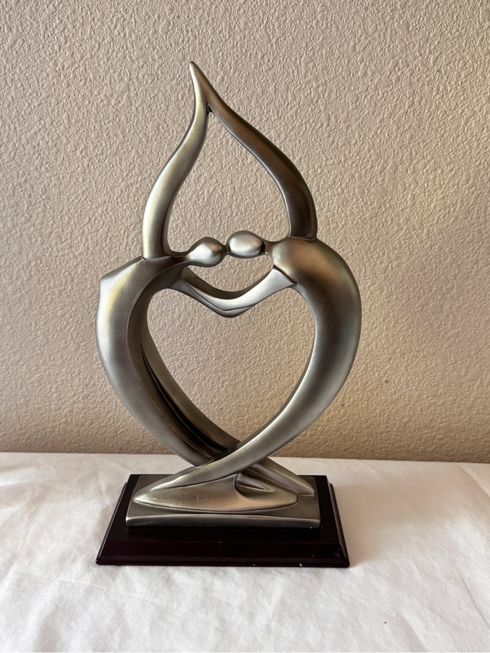 Abstract Silver Heart Embrace Sculpture for Home Decor